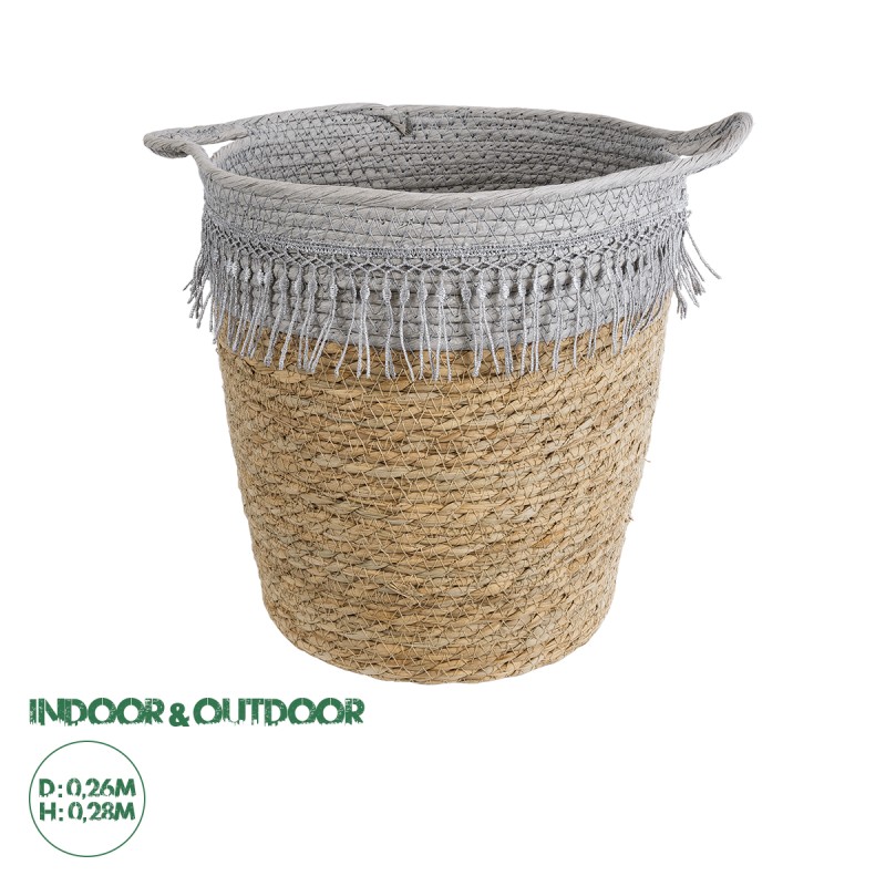 GloboStar® Artificial Garden SYROS 20571 Διακοσμητικό Πλεκτό Κασπώ Γλάστρα - Flower Pot Μπεζ με Γκρι Φ26 x Υ28cm GloboStar® Artificial Garden SYROS 20571 Διακοσμητικό Πλεκτό Κασπώ Γλάστρα - Flower Pot Μπεζ με Γκρι Φ26 x Υ28cm