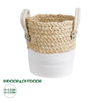GloboStar® Artificial Garden NEVADA 20575 Διακοσμητικό Πλεκτό Κασπώ Γλάστρα - Flower Pot Μπεζ με Λευκό Φ23 x Υ23cm GloboStar® Artificial Garden NEVADA 20575 Διακοσμητικό Πλεκτό Κασπώ Γλάστρα - Flower Pot Μπεζ με Λευκό Φ23 x Υ23cm