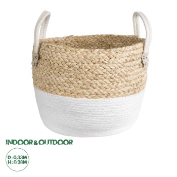 GloboStar® Artificial Garden NEVADA 20577 Διακοσμητικό Πλεκτό Κασπώ Γλάστρα - Flower Pot Μπεζ με Λευκό Φ33 x Υ28cm GloboStar® Artificial Garden NEVADA 20577 Διακοσμητικό Πλεκτό Κασπώ Γλάστρα - Flower Pot Μπεζ με Λευκό Φ33 x Υ28cm