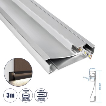 GloboStar® SKIRTINGBOARD-PROFILE 70850-3M Προφίλ Αλουμινίου - Βάση & Ψύκτρα Ταινίας LED με Λευκό Γαλακτερό Κάλυμμα - Επιφανειακή Χρήση για Περβάζι - Πατητό Κάλυμμα - Ασημί - 3 Μέτρα - Μ300 x Π1.6 x Υ8cm GloboStar® SKIRTINGBOARD-PROFILE 70850-3M Προφίλ Αλουμινίου - Βάση & Ψύκτρα Ταινίας LED με Λευκό Γαλακτερό Κάλυμμα - Επιφανειακή Χρήση για Περβάζι - Πατητό Κάλυμμα - Ασημί - 3 Μέτρα - Μ300 x Π1.6 x Υ8cm