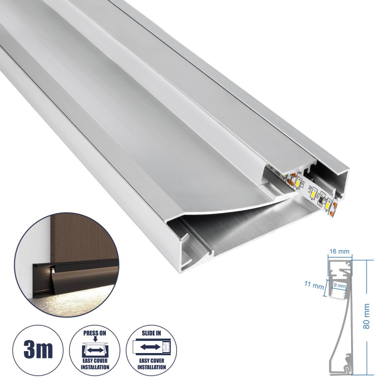 GloboStar® SKIRTINGBOARD-PROFILE 70850-3M Προφίλ Αλουμινίου - Βάση & Ψύκτρα Ταινίας LED με Λευκό Γαλακτερό Κάλυμμα - Επιφανειακή Χρήση για Περβάζι - Πατητό Κάλυμμα - Ασημί - 3 Μέτρα - Μ300 x Π1.6 x Υ8cm GloboStar® SKIRTINGBOARD-PROFILE 70850-3M Προφίλ Αλουμινίου - Βάση & Ψύκτρα Ταινίας LED με Λευκό Γαλακτερό Κάλυμμα - Επιφανειακή Χρήση για Περβάζι - Πατητό Κάλυμμα - Ασημί - 3 Μέτρα - Μ300 x Π1.6 x Υ8cm