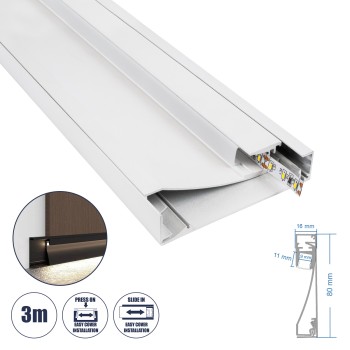 GloboStar® SKIRTINGBOARD-PROFILE 70851-3M Προφίλ Αλουμινίου - Βάση & Ψύκτρα Ταινίας LED με Λευκό Γαλακτερό Κάλυμμα - Επιφανειακή Χρήση για Περβάζι - Πατητό Κάλυμμα - Λευκό - 3 Μέτρα - Μ300 x Π1.6 x Υ8cm GloboStar® SKIRTINGBOARD-PROFILE 70851-3M Προφίλ Αλουμινίου - Βάση & Ψύκτρα Ταινίας LED με Λευκό Γαλακτερό Κάλυμμα - Επιφανειακή Χρήση για Περβάζι - Πατητό Κάλυμμα - Λευκό - 3 Μέτρα - Μ300 x Π1.6 x Υ8cm