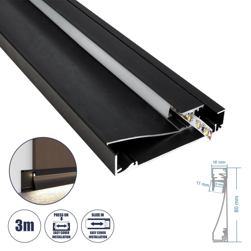 GloboStar® SKIRTINGBOARD-PROFILE 70852-3M Προφίλ Αλουμινίου - Βάση & Ψύκτρα Ταινίας LED με Λευκό Γαλακτερό Κάλυμμα - Επιφανειακή Χρήση για Περβάζι - Πατητό Κάλυμμα - Μαύρο - 3 Μέτρα - Μ300 x Π1.6 x Υ8cm GloboStar® SKIRTINGBOARD-PROFILE 70852-3M Προφίλ Αλουμινίου - Βάση & Ψύκτρα Ταινίας LED με Λευκό Γαλακτερό Κάλυμμα - Επιφανειακή Χρήση για Περβάζι - Πατητό Κάλυμμα - Μαύρο - 3 Μέτρα - Μ300 x Π1.6 x Υ8cm