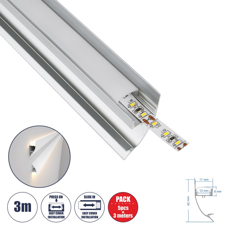 GloboStar® SURFACE-PROFILE 70857-3M Προφίλ Αλουμινίου - Βάση & Ψύκτρα Ταινίας LED με Λευκό Γαλακτερό Κάλυμμα - Επιφανειακή Χρήση Δημιουργίας Κρυφού Φωτισμού - Πατητό Κάλυμμα - Ασημί - 3 Μέτρα - Πακέτο 5 Τεμαχίων - Μ300 x Π1.7 x Υ4.2cm GloboStar® SURFACE-PROFILE 70857-3M Προφίλ Αλουμινίου - Βάση & Ψύκτρα Ταινίας LED με Λευκό Γαλακτερό Κάλυμμα - Επιφανειακή Χρήση Δημιουργίας Κρυφού Φωτισμού - Πατητό Κάλυμμα - Ασημί - 3 Μέτρα - Πακέτο 5 Τεμαχίων - Μ300 x Π1.7 x Υ4.2cm