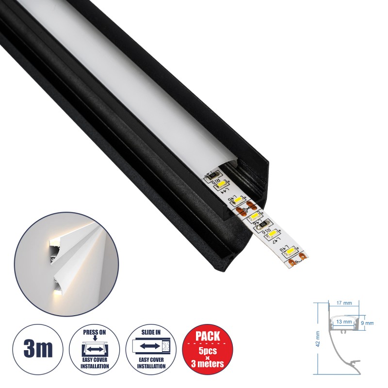 GloboStar® SURFACE-PROFILE 70859-3M Προφίλ Αλουμινίου - Βάση & Ψύκτρα Ταινίας LED με Λευκό Γαλακτερό Κάλυμμα - Επιφανειακή Χρήση Δημιουργίας Κρυφού Φωτισμού - Πατητό Κάλυμμα - Μαύρο - 3 Μέτρα - Πακέτο 5 Τεμαχίων - Μ300 x Π1.7 x Υ4.2cm GloboStar® SURFACE-PROFILE 70859-3M Προφίλ Αλουμινίου - Βάση & Ψύκτρα Ταινίας LED με Λευκό Γαλακτερό Κάλυμμα - Επιφανειακή Χρήση Δημιουργίας Κρυφού Φωτισμού - Πατητό Κάλυμμα - Μαύρο - 3 Μέτρα - Πακέτο 5 Τεμαχίων - Μ300 x Π1.7 x Υ4.2cm