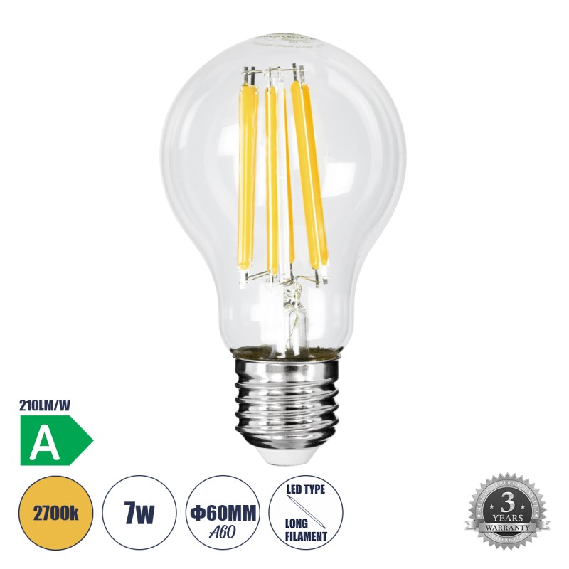GLOBOSTAR® GLOBE 99087 Λάμπα E27 A60 LED 7W 1470lm 360° AC 220-240V IP20 Θερμό Λευκό 2700K - Long Filament Chip - Διάφανο - Μ6 x Π6 x Υ11cm - 3 Χρόνια Εγγύηση GLOBOSTAR® GLOBE 99087 Λάμπα E27 A60 LED 7W 1470lm 360° AC 220-240V IP20 Θερμό Λευκό 2700K - Long Filament Chip - Διάφανο - Μ6 x Π6 x Υ11cm - 3 Χρόνια Εγγύηση