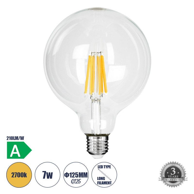 GLOBOSTAR® BUBBLE 99089 Λάμπα E27 G125 LED 7W 1470lm 360° AC 220-240V IP20 Θερμό Λευκό 2700K - Long Filament Chip - Διάφανο - Μ12.5 x Π12.5 x Υ13.8cm - 3 Χρόνια Εγγύηση GLOBOSTAR® BUBBLE 99089 Λάμπα E27 G125 LED 7W 1470lm 360° AC 220-240V IP20 Θερμό Λευκό 2700K - Long Filament Chip - Διάφανο - Μ12.5 x Π12.5 x Υ13.8cm - 3 Χρόνια Εγγύηση