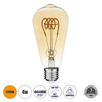 GLOBOSTAR® PEAR 99141 Λάμπα E27 ST64 LED 4W 280lm 360° AC 220-240V IP20 Ultra Θερμό Λευκό 2200K Dimmable - Soft T Spiral Filament Chip - Μελί - Μ6.4 x Π6.4 x Υ14cm - 3 Χρόνια Εγγύηση GLOBOSTAR® PEAR 99141 Λάμπα E27 ST64 LED 4W 280lm 360° AC 220-240V IP20 Ultra Θερμό Λευκό 2200K Dimmable - Soft T Spiral Filament Chip - Μελί - Μ6.4 x Π6.4 x Υ14cm - 3 Χρόνια Εγγύηση