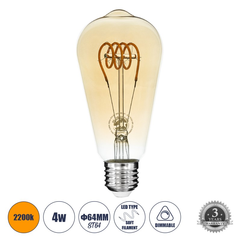 GLOBOSTAR® PEAR 99141 Λάμπα E27 ST64 LED 4W 280lm 360° AC 220-240V IP20 Ultra Θερμό Λευκό 2200K Dimmable - Soft T Spiral Filament Chip - Μελί - Μ6.4 x Π6.4 x Υ14cm - 3 Χρόνια Εγγύηση GLOBOSTAR® PEAR 99141 Λάμπα E27 ST64 LED 4W 280lm 360° AC 220-240V IP20 Ultra Θερμό Λευκό 2200K Dimmable - Soft T Spiral Filament Chip - Μελί - Μ6.4 x Π6.4 x Υ14cm - 3 Χρόνια Εγγύηση