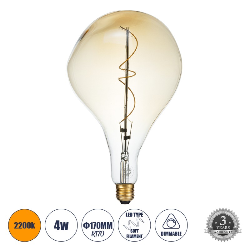 GLOBOSTAR® ROCK 99175 Λάμπα E27 R170 LED 4W 280lm 360° AC 220-240V IP20 Ultra Θερμό Λευκό 2200K Dimmable - Soft S Spiral Filament Chip - Μελί - Μ16.5 x Π16.5 x Υ28cm - 3 Χρόνια Εγγύηση GLOBOSTAR® ROCK 99175 Λάμπα E27 R170 LED 4W 280lm 360° AC 220-240V IP20 Ultra Θερμό Λευκό 2200K Dimmable - Soft S Spiral Filament Chip - Μελί - Μ16.5 x Π16.5 x Υ28cm - 3 Χρόνια Εγγύηση
