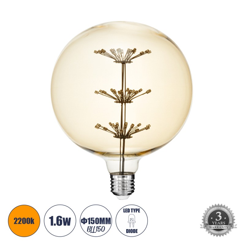 GLOBOSTAR® BALLOON 99210 Λάμπα E27 BLL150 LED 1.6W 140lm 360° AC 220-240V IP20 Ultra Θερμό Λευκό 2200K - Diode HP Filament Chip - Μελί - Μ15 x Π15 x Υ19.5cm - 3 Χρόνια Εγγύηση GLOBOSTAR® BALLOON 99210 Λάμπα E27 BLL150 LED 1.6W 140lm 360° AC 220-240V IP20 Ultra Θερμό Λευκό 2200K - Diode HP Filament Chip - Μελί - Μ15 x Π15 x Υ19.5cm - 3 Χρόνια Εγγύηση