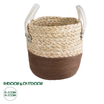 GloboStar® Artificial Garden CAROLINA 20578 Διακοσμητικό Πλεκτό Κασπώ Γλάστρα - Flower Pot Μπεζ με Καφέ και Λευκό Φ23 x Υ23cm GloboStar® Artificial Garden CAROLINA 20578 Διακοσμητικό Πλεκτό Κασπώ Γλάστρα - Flower Pot Μπεζ με Καφέ και Λευκό Φ23 x Υ23cm
