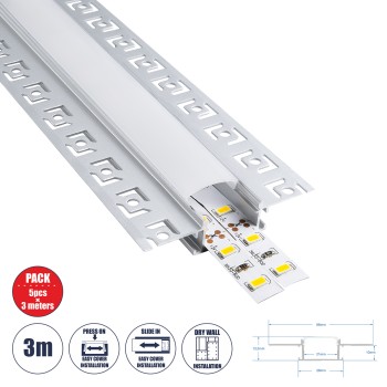 GLOBOSTAR® ALP-PLASTERIN GYPSO 70819-3M Χωνευτό Προφίλ Αλουμινίου Ειδικό για Γυψοσανίδα με Λευκό Γαλακτερό Πατητό Κάλυμμα για Ταινίες LED IP20 - Ασημί & Λευκό - Μ300 x Π6.7 x Υ1.3cm - Πακέτο 5 Τεμαχίων GLOBOSTAR® ALP-PLASTERIN GYPSO 70819-3M Χωνευτό Προφίλ Αλουμινίου Ειδικό για Γυψοσανίδα με Λευκό Γαλακτερό Πατητό Κάλυμμα για Ταινίες LED IP20 - Ασημί & Λευκό - Μ300 x Π6.7 x Υ1.3cm - Πακέτο 5 Τεμαχίων