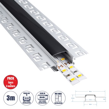 GloboStar® PLASTERBOARD-PROFILE 70820-3M Προφίλ Αλουμινίου - Βάση & Ψύκτρα Ταινίας LED με Μαύρο Φιμέ Κάλυμμα - Χωνευτή Χρήση σε Γυψοσανίδα - Trimless - Πατητό Κάλυμμα - Ασημί - 3 Μέτρα - Πακέτο 5 Τεμαχίων - Μ300 x Π6.7 x Υ1.4cm GloboStar® PLASTERBOARD-PROFILE 70820-3M Προφίλ Αλουμινίου - Βάση & Ψύκτρα Ταινίας LED με Μαύρο Φιμέ Κάλυμμα - Χωνευτή Χρήση σε Γυψοσανίδα - Trimless - Πατητό Κάλυμμα - Ασημί - 3 Μέτρα - Πακέτο 5 Τεμαχίων - Μ300 x Π6.7 x Υ1.4cm