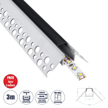 GloboStar® PLASTERBOARD-PROFILE 70822-3M Προφίλ Αλουμινίου - Βάση & Ψύκτρα Ταινίας LED με Μαύρο Φιμέ Κάλυμμα - Χωνευτή Γωνιακή Χρήση σε Εξωτερική Γωνία Γυψοσανίδας - Trimless - Πατητό Κάλυμμα - Ασημί - 3 Μέτρα - Πακέτο 5 Τεμαχίων - Μ300 x Π4.5 x Υ2cm GloboStar® PLASTERBOARD-PROFILE 70822-3M Προφίλ Αλουμινίου - Βάση & Ψύκτρα Ταινίας LED με Μαύρο Φιμέ Κάλυμμα - Χωνευτή Γωνιακή Χρήση σε Εξωτερική Γωνία Γυψοσανίδας - Trimless - Πατητό Κάλυμμα - Ασημί - 3 Μέτρα - Πακέτο 5 Τεμαχίων - Μ300 x Π4.5 x Υ2cm