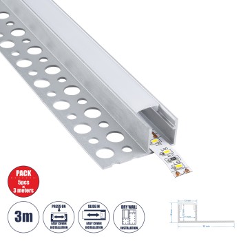 GLOBOSTAR® ALP-PLASTERIN GYPSO 70834-3M Χωνευτό Τερματικό Προφίλ Αλουμινίου Ειδικό για Γυψοσανίδα με Λευκό Γαλακτερό Πατητό Κάλυμμα για Ταινίες LED IP20 - Ασημί & Λευκό - Μ300 x Π3.3 x Υ1.5cm - Πακέτο 5 Τεμαχίων GLOBOSTAR® ALP-PLASTERIN GYPSO 70834-3M Χωνευτό Τερματικό Προφίλ Αλουμινίου Ειδικό για Γυψοσανίδα με Λευκό Γαλακτερό Πατητό Κάλυμμα για Ταινίες LED IP20 - Ασημί & Λευκό - Μ300 x Π3.3 x Υ1.5cm - Πακέτο 5 Τεμαχίων
