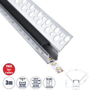 GloboStar® PLASTERBOARD-PROFILE 70837-3M Προφίλ Αλουμινίου - Βάση & Ψύκτρα Ταινίας LED με Μαύρο Φιμέ Κάλυμμα - Χωνευτή Γωνιακή Χρήση σε Εσωτερική Γωνία Γυψοσανίδας - Trimless - Πατητό Κάλυμμα - Ασημί - 3 Μέτρα - Πακέτο 5 Τεμαχίων - Μ300 x Π3.1 x Υ1.3c GloboStar® PLASTERBOARD-PROFILE 70837-3M Προφίλ Αλουμινίου - Βάση & Ψύκτρα Ταινίας LED με Μαύρο Φιμέ Κάλυμμα - Χωνευτή Γωνιακή Χρήση σε Εσωτερική Γωνία Γυψοσανίδας - Trimless - Πατητό Κάλυμμα - Ασημί - 3 Μέτρα - Πακέτο 5 Τεμαχίων - Μ300 x Π3.1 x Υ1.3c