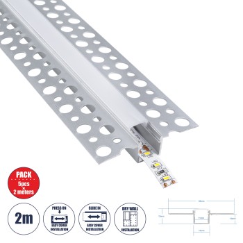 GLOBOSTAR® ALP-PLASTERIN GYPSO 70838-2M Χωνευτό Προφίλ Αλουμινίου Ειδικό για Γυψοσανίδα με Λευκό Γαλακτερό Πατητό Κάλυμμα για Ταινίες LED IP20 - Ασημί & Λευκό - Μ200 x Π5.6 x Υ1.3cm - Πακέτο 5 Τεμαχίων GLOBOSTAR® ALP-PLASTERIN GYPSO 70838-2M Χωνευτό Προφίλ Αλουμινίου Ειδικό για Γυψοσανίδα με Λευκό Γαλακτερό Πατητό Κάλυμμα για Ταινίες LED IP20 - Ασημί & Λευκό - Μ200 x Π5.6 x Υ1.3cm - Πακέτο 5 Τεμαχίων