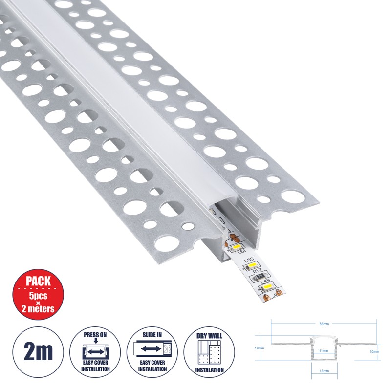 GLOBOSTAR® ALP-PLASTERIN GYPSO 70838-2M Χωνευτό Προφίλ Αλουμινίου Ειδικό για Γυψοσανίδα με Λευκό Γαλακτερό Πατητό Κάλυμμα για Ταινίες LED IP20 - Ασημί & Λευκό - Μ200 x Π5.6 x Υ1.3cm - Πακέτο 5 Τεμαχίων GLOBOSTAR® ALP-PLASTERIN GYPSO 70838-2M Χωνευτό Προφίλ Αλουμινίου Ειδικό για Γυψοσανίδα με Λευκό Γαλακτερό Πατητό Κάλυμμα για Ταινίες LED IP20 - Ασημί & Λευκό - Μ200 x Π5.6 x Υ1.3cm - Πακέτο 5 Τεμαχίων