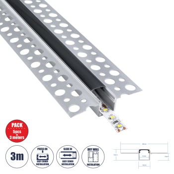 GloboStar® PLASTERBOARD-PROFILE 70839-3M Προφίλ Αλουμινίου - Βάση & Ψύκτρα Ταινίας LED με Μαύρο Φιμέ Κάλυμμα - Χωνευτή Χρήση σε Γυψοσανίδα - Trimless - Πατητό Κάλυμμα - Ασημί - 3 Μέτρα - Πακέτο 5 Τεμαχίων - Μ300 x Π5.6 x Υ1.5cm GloboStar® PLASTERBOARD-PROFILE 70839-3M Προφίλ Αλουμινίου - Βάση & Ψύκτρα Ταινίας LED με Μαύρο Φιμέ Κάλυμμα - Χωνευτή Χρήση σε Γυψοσανίδα - Trimless - Πατητό Κάλυμμα - Ασημί - 3 Μέτρα - Πακέτο 5 Τεμαχίων - Μ300 x Π5.6 x Υ1.5cm