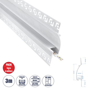 GLOBOSTAR® ALP-PLASTERIN GYPSO 70840-3M Χωνευτό Προφίλ Αλουμινίου Ειδικό για Δημιουργία Κρυφού Φωτισμού σε Γυψοσανίδα με Λευκό Γαλακτερό Πατητό Κάλυμμα για Ταινίες LED IP20 - Ασημί & Λευκό - Μ300 x Π9.7 x Υ2cm - Πακέτο 5 Τεμαχίων GLOBOSTAR® ALP-PLASTERIN GYPSO 70840-3M Χωνευτό Προφίλ Αλουμινίου Ειδικό για Δημιουργία Κρυφού Φωτισμού σε Γυψοσανίδα με Λευκό Γαλακτερό Πατητό Κάλυμμα για Ταινίες LED IP20 - Ασημί & Λευκό - Μ300 x Π9.7 x Υ2cm - Πακέτο 5 Τεμαχίων