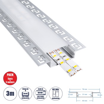 GLOBOSTAR® ALP-PLASTERIN GYPSO 70861-3M Χωνευτό Προφίλ Αλουμινίου Ειδικό για Γυψοσανίδα με Λευκό Γαλακτερό Πατητό Κάλυμμα για Ταινίες LED IP20 - Ασημί & Λευκό - Μ300 x Π7.8 x Υ1.4cm - Πακέτο 5 Τεμαχίων GLOBOSTAR® ALP-PLASTERIN GYPSO 70861-3M Χωνευτό Προφίλ Αλουμινίου Ειδικό για Γυψοσανίδα με Λευκό Γαλακτερό Πατητό Κάλυμμα για Ταινίες LED IP20 - Ασημί & Λευκό - Μ300 x Π7.8 x Υ1.4cm - Πακέτο 5 Τεμαχίων