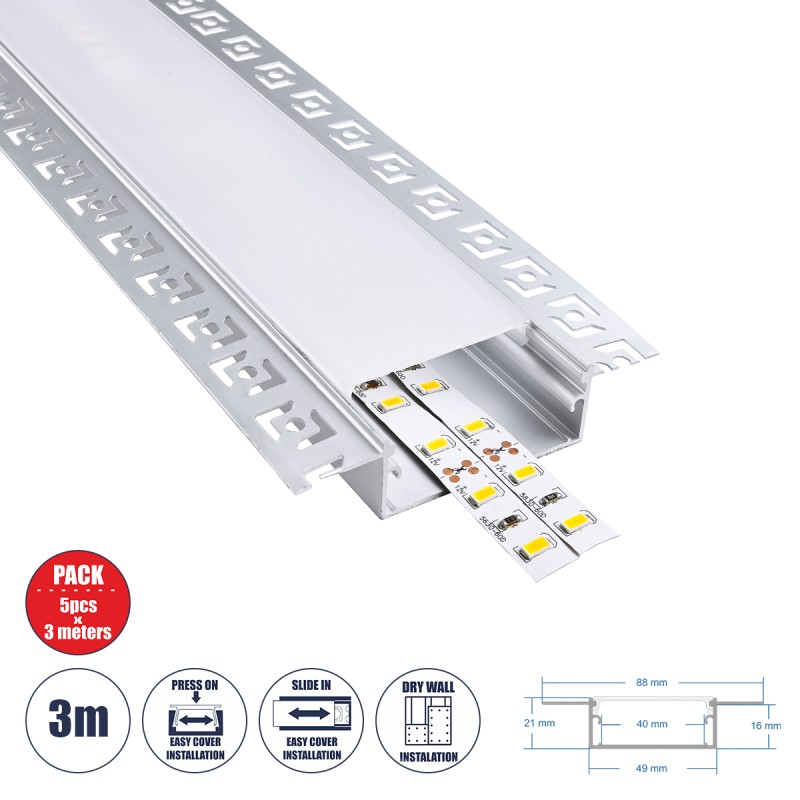 GloboStar® PLASTERBOARD-PROFILE 70862-3M Προφίλ Αλουμινίου - Βάση & Ψύκτρα Ταινίας LED με Λευκό Γαλακτερό Κάλυμμα - Χωνευτή Χρήση σε Γυψοσανίδα - Trimless - Πατητό Κάλυμμα - Ασημί - 3 Μέτρα - Πακέτο 5 Τεμαχίων - Μ300 x Π8.8 x Υ2cm GloboStar® PLASTERBOARD-PROFILE 70862-3M Προφίλ Αλουμινίου - Βάση & Ψύκτρα Ταινίας LED με Λευκό Γαλακτερό Κάλυμμα - Χωνευτή Χρήση σε Γυψοσανίδα - Trimless - Πατητό Κάλυμμα - Ασημί - 3 Μέτρα - Πακέτο 5 Τεμαχίων - Μ300 x Π8.8 x Υ2cm