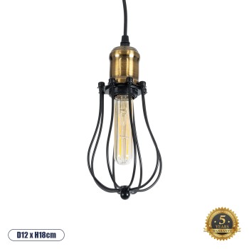 GLOBOSTAR® CAMBER 01016 Vintage Κρεμαστό Φωτιστικό Οροφής με Ντουί 1 x E27 AC 220-240V IP20 - Μαύρο & Χρυσό - Μ12 x Π12 x Υ18cm GLOBOSTAR® CAMBER 01016 Vintage Κρεμαστό Φωτιστικό Οροφής με Ντουί 1 x E27 AC 220-240V IP20 - Μαύρο & Χρυσό - Μ12 x Π12 x Υ18cm