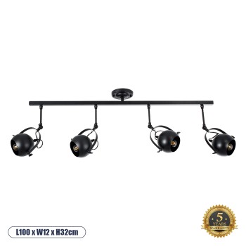 GLOBOSTAR® CANNES 01082 Μοντέρνο Φωτιστικό Οροφής με Ντουί 4 x E27 AC 220-240V IP20 - Μαύρο - Μ108 x Π12 x Υ48cm GLOBOSTAR® CANNES 01082 Μοντέρνο Φωτιστικό Οροφής με Ντουί 4 x E27 AC 220-240V IP20 - Μαύρο - Μ108 x Π12 x Υ48cm