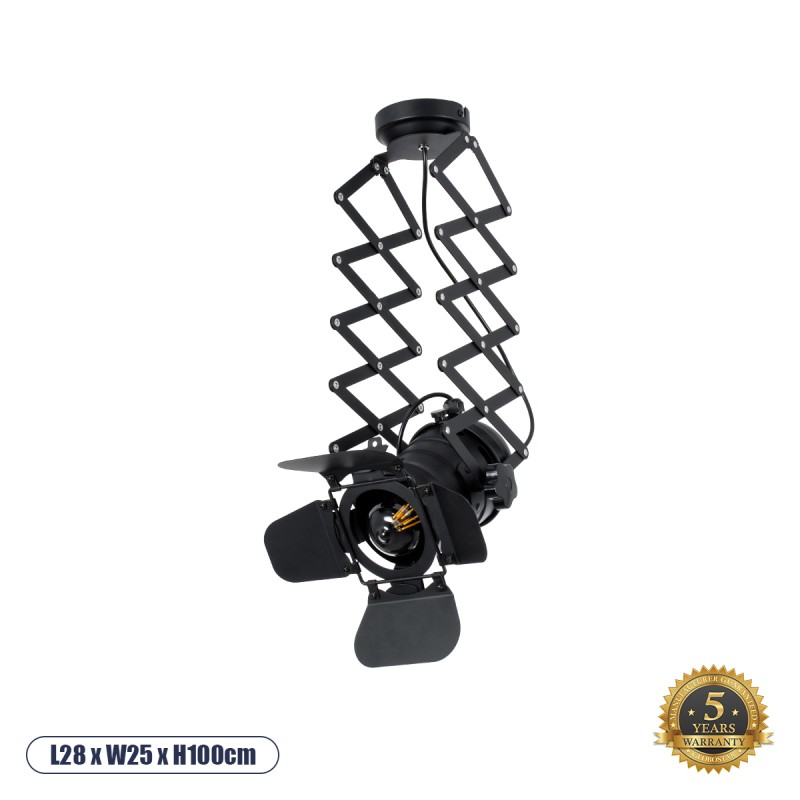 GLOBOSTAR® BROADWAY 01140 Vintage Φωτιστικό Οροφής με Ντουί 1 x E27 AC 220-240V IP20 - Μαύρο - Μ28 x Π25 x Υ100cm GLOBOSTAR® BROADWAY 01140 Vintage Φωτιστικό Οροφής με Ντουί 1 x E27 AC 220-240V IP20 - Μαύρο - Μ28 x Π25 x Υ100cm