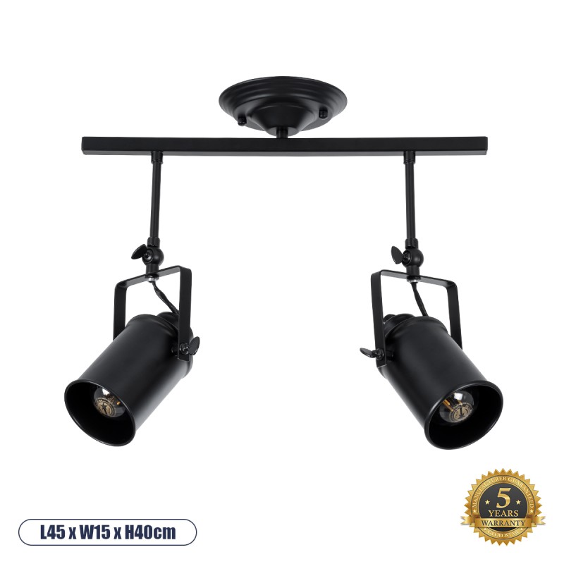 GLOBOSTAR® HOLLYWOOD 01154 Vintage Φωτιστικό Οροφής με Ντουί 2 x E27 AC 220-240V IP20 - Μαύρο - Μ45 x Π15 x Υ40cm GLOBOSTAR® HOLLYWOOD 01154 Vintage Φωτιστικό Οροφής με Ντουί 2 x E27 AC 220-240V IP20 - Μαύρο - Μ45 x Π15 x Υ40cm