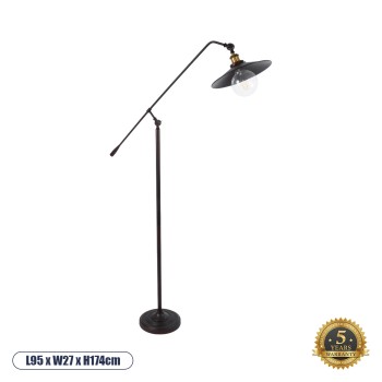 GLOBOSTAR® SILENE 01243 Vintage Επιδαπέδιο Φωτιστικό με Ντουί 1 x E27 AC 220-240V IP20 - Μαύρο & Χρυσό - Μ30 x Π30 x Υ194cm GLOBOSTAR® SILENE 01243 Vintage Επιδαπέδιο Φωτιστικό με Ντουί 1 x E27 AC 220-240V IP20 - Μαύρο & Χρυσό - Μ30 x Π30 x Υ194cm