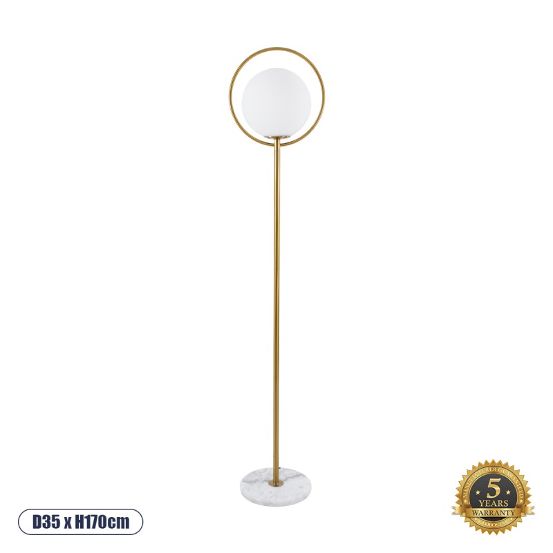 GloboStar® VERSAILLES 01543 Μοντέρνο Επιδαπέδιο Φωτιστικό Μονόφωτο 1 x E27 IP20 Χρυσό Μέταλλο, Λευκό Γυαλί με Γκρι Μάρμαρο - Μ35 x Π35 x Υ170cm GloboStar® VERSAILLES 01543 Μοντέρνο Επιδαπέδιο Φωτιστικό Μονόφωτο 1 x E27 IP20 Χρυσό Μέταλλο, Λευκό Γυαλί με Γκρι Μάρμαρο - Μ35 x Π35 x Υ170cm