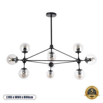 GLOBOSTAR® SENTINEL 01636 Μοντέρνο Φωτιστικό Οροφής με Ντουί 10 x E27 AC 220-240V IP20 - Μαύρο & Διάφανο - Μ105 x Π80 x Υ90cm GLOBOSTAR® SENTINEL 01636 Μοντέρνο Φωτιστικό Οροφής με Ντουί 10 x E27 AC 220-240V IP20 - Μαύρο & Διάφανο - Μ105 x Π80 x Υ90cm