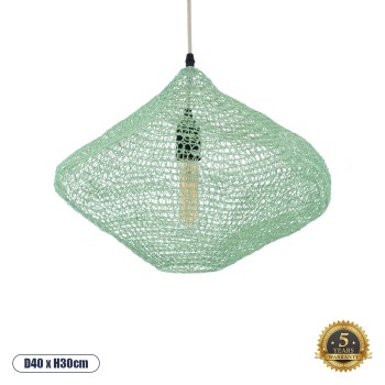 GLOBOSTAR® KENTUCKY 01864 Vintage Κρεμαστό Φωτιστικό Οροφής με Ντουί 1 x E27 AC 220-240V IP20 - Τιρκουάζ - Μ40 x Π40 x Υ30cm