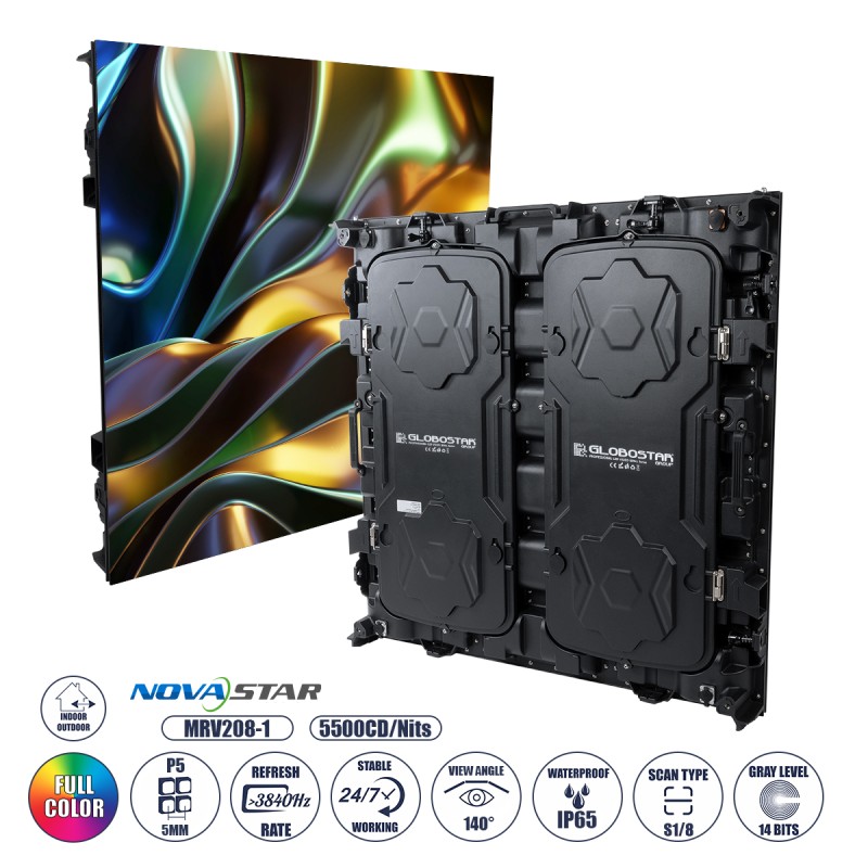 GLOBOSTAR® VIEWMAX 41007 Οθόνη Video Wall P5 Καμπίνα 96x96cm LED 280W 3840Hz 40000 Dots ≥5500cd/㎡ Nits AC 220-240V Εξωτερικού Χώρου IP65 Full Color S1/8 14Bits - Κάρτα NovaStar MRV412 - Kinglight SMD2727 & CZCL Driver - Μ96 x Π11.5 x Υ96cm - 2 Χρόνια 