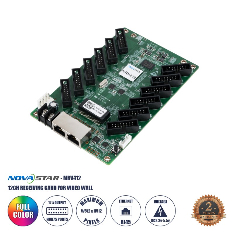 GLOBOSTAR® MRV412-N 41056 Novastar MRV412-N Receiving Card για Οθόνες LED Video Wall 12 x HUB75E με Loading Capacity σε Pixel 512 x 512px - Gigabit Network Ethernet Input & Output Ports - DC 5V IP20 - Μ14.6 x Π9.2 x Υ1.8cm - 2 Χρόνια Εγγύηση GLOBOSTAR® MRV412-N 41056 Novastar MRV412-N Receiving Card για Οθόνες LED Video Wall 12 x HUB75E με Loading Capacity σε Pixel 512 x 512px - Gigabit Network Ethernet Input & Output Ports - DC 5V IP20 - Μ14.6 x Π9.2 x Υ1.8cm - 2 Χρόνια Εγγύηση