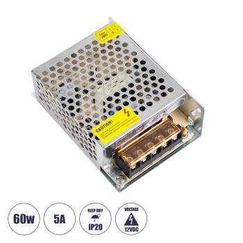 GloboStar® 73033 Μεταλλικό Τροφοδοτικό PELV για Προϊόντα LED 60W 5A - AC 220-240V σε DC 12V - IP20 - Μ11 x Π8 x Υ3.5cm - 2 Χρόνια Εγγύηση GloboStar® 73033 Μεταλλικό Τροφοδοτικό PELV για Προϊόντα LED 60W 5A - AC 220-240V σε DC 12V - IP20 - Μ11 x Π8 x Υ3.5cm - 2 Χρόνια Εγγύηση
