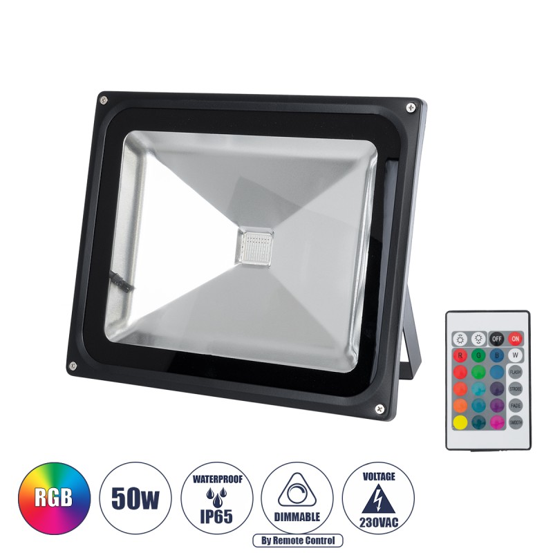 GLOBOSTAR® RGBFLOOD 75602 Προβολέας με IR Ασύρματο Χειριστήριο LED 50W 3250lm 120° AC 220-240V Αδιάβροχο IP66 Πολύχρωμο RGB Dimmable - Μαύρο Ματ - Μ28.5 x Π23.5 x Υ10cm - 2 Χρόνια Εγγύηση GLOBOSTAR® RGBFLOOD 75602 Προβολέας με IR Ασύρματο Χειριστήριο LED 50W 3250lm 120° AC 220-240V Αδιάβροχο IP66 Πολύχρωμο RGB Dimmable - Μαύρο Ματ - Μ28.5 x Π23.5 x Υ10cm - 2 Χρόνια Εγγύηση