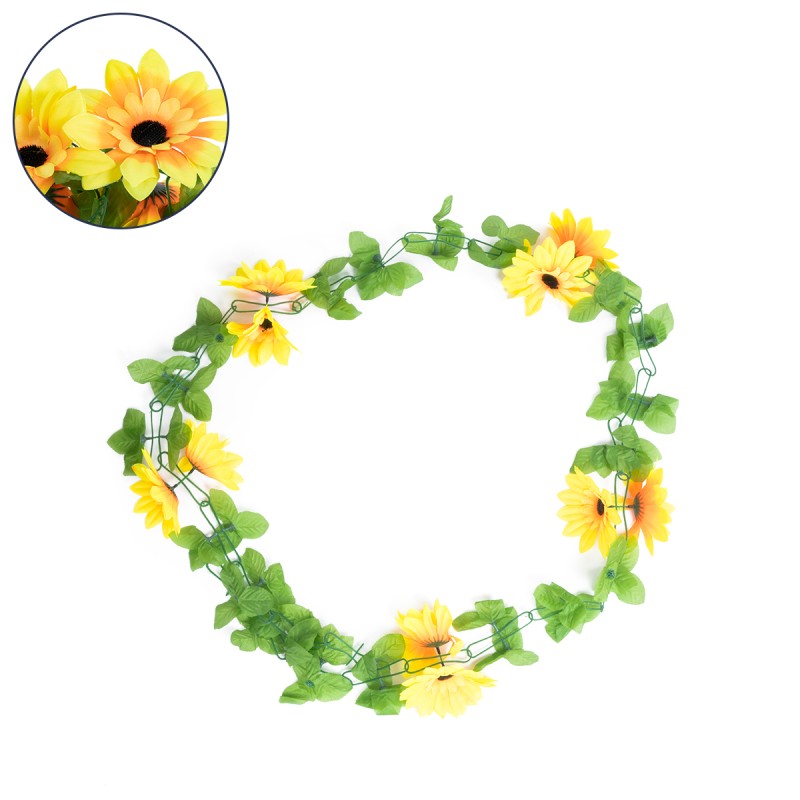 GloboStar® 78115 Τεχνητό Κρεμαστό Φυτό Διακοσμητική Γιρλάντα Λουλουδιών με 10 Κίτρινα Ηλιοτρόπια & Πράσινο Φύλλωμα Μ12 x Π12 x Υ250cm GloboStar® 78115 Τεχνητό Κρεμαστό Φυτό Διακοσμητική Γιρλάντα Λουλουδιών με 10 Κίτρινα Ηλιοτρόπια & Πράσινο Φύλλωμα Μ12 x Π12 x Υ250cm