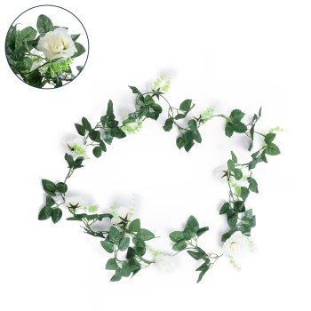 GloboStar® 78131 Τεχνητό Κρεμαστό Φυτό Διακοσμητική Γιρλάντα Λουλουδιών με 10 Λευκά Τριαντάφυλλα & Πράσινο Φύλλωμα Μ12 x Π12 x Υ220cm GloboStar® 78131 Τεχνητό Κρεμαστό Φυτό Διακοσμητική Γιρλάντα Λουλουδιών με 10 Λευκά Τριαντάφυλλα & Πράσινο Φύλλωμα Μ12 x Π12 x Υ220cm