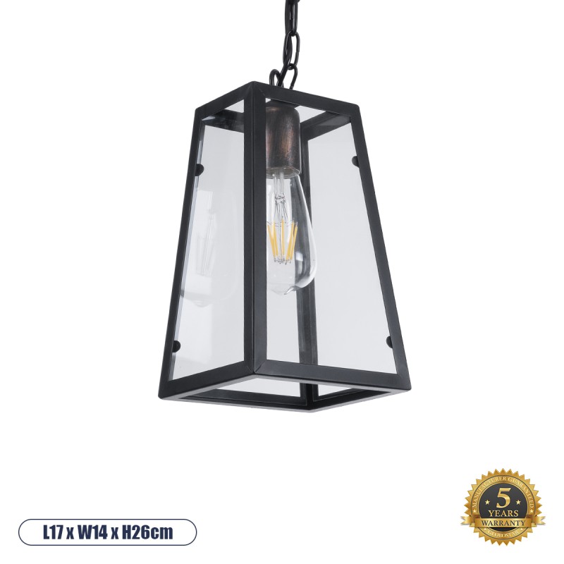 GLOBOSTAR® LIMA 01040 Vintage Κρεμαστό Φωτιστικό Οροφής με Ντουί 1 x E27 AC 220-240V IP20 - Μαύρο & Διάφανο - Μ17 x Π14 x Υ26cm GLOBOSTAR® LIMA 01040 Vintage Κρεμαστό Φωτιστικό Οροφής με Ντουί 1 x E27 AC 220-240V IP20 - Μαύρο & Διάφανο - Μ17 x Π14 x Υ26cm