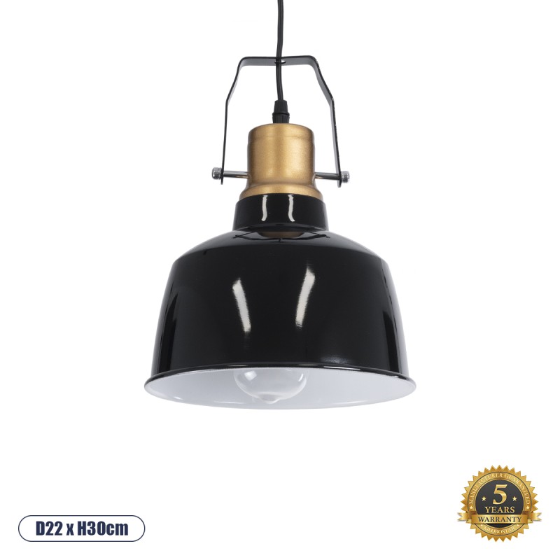 GLOBOSTAR® DEVOTA 01235 Vintage Κρεμαστό Φωτιστικό Οροφής με Ντουί 1 x E27 AC 220-240V IP20 - Μαύρο & Χρυσό - Μ22 x Π22 x Υ30cm