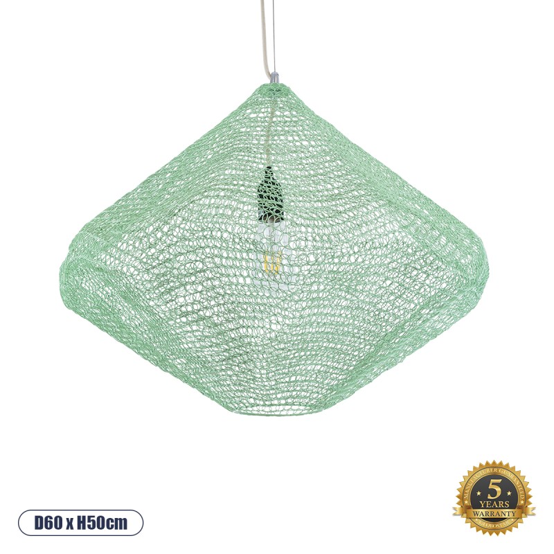 GLOBOSTAR® KENTUCKY 01866 Vintage Κρεμαστό Φωτιστικό Οροφής με Ντουί 1 x E27 AC 220-240V IP20 - Τιρκουάζ - Μ60 x Π60 x Υ50cm