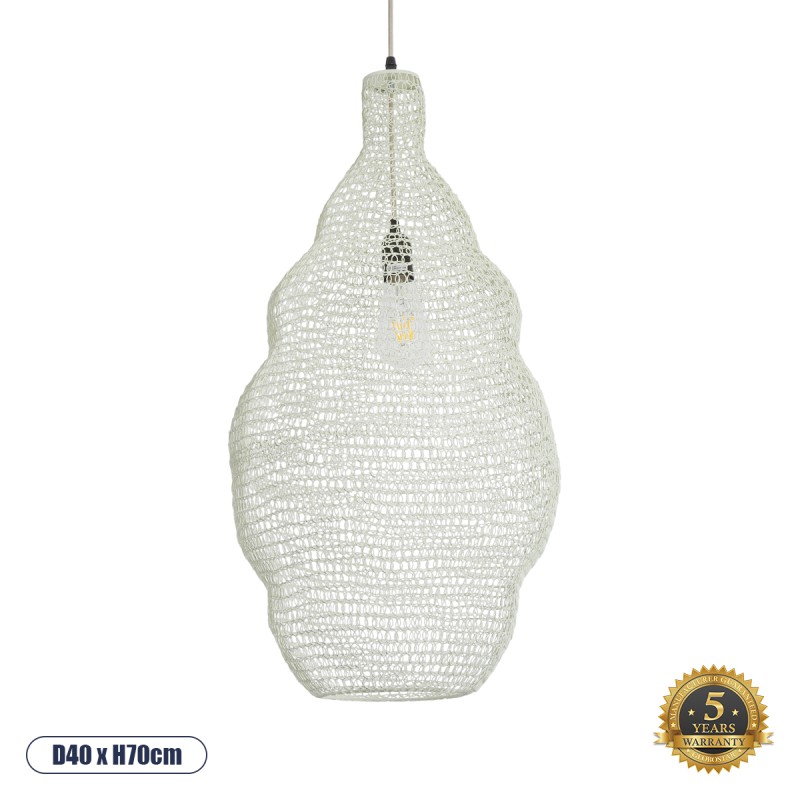 GLOBOSTAR® KENTUCKY 01895 Vintage Κρεμαστό Φωτιστικό Οροφής με Ντουί 1 x E27 AC 220-240V IP20 - Λευκό - Μ40 x Π40 x Υ70cm