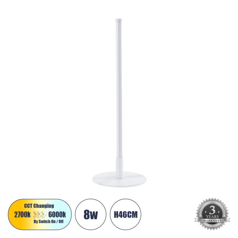 GloboStar® DALUMA 60468 Επιτραπέζιο Φωτιστικό LED CCT 8W 880lm 200° AC 220-240V - All In One Ψυχρό 6000k+Φυσικό 4500k+Θερμό 2700k Μ15 x Π15 x Υ46cm - Λευκό - 3 Χρόνια Εγγύηση GloboStar® DALUMA 60468 Επιτραπέζιο Φωτιστικό LED CCT 8W 880lm 200° AC 220-240V - All In One Ψυχρό 6000k+Φυσικό 4500k+Θερμό 2700k Μ15 x Π15 x Υ46cm - Λευκό - 3 Χρόνια Εγγύηση