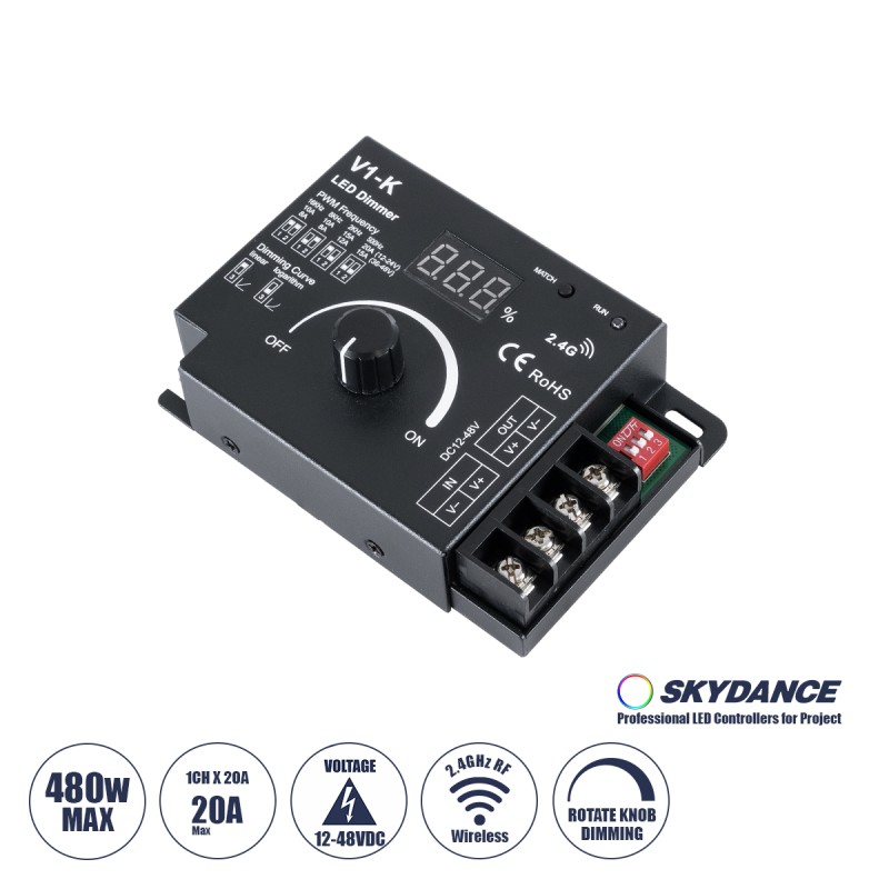 GLOBOSTAR® SKYDANCE-V1-K 73117 Dimmer με 1 x 20A 480W Κανάλι DC 12-48V 20A 480W Max IP20 - PWM - RF2.4Ghz - Μ10.7 x Π7.5 x Υ3.8cm - 5 Χρόνια Εγγύηση GLOBOSTAR® SKYDANCE-V1-K 73117 Dimmer με 1 x 20A 480W Κανάλι DC 12-48V 20A 480W Max IP20 - PWM - RF2.4Ghz - Μ10.7 x Π7.5 x Υ3.8cm - 5 Χρόνια Εγγύηση