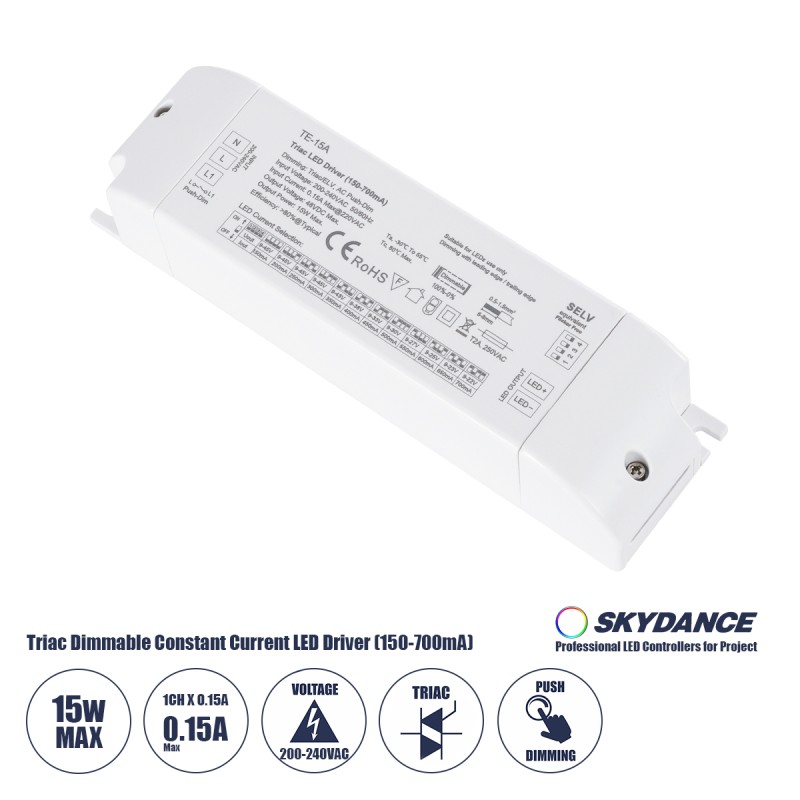 GloboStar® 73133 TE-15A SKYDANCE AC Triac Dimmable Constant Current LED Driver Push Dimming 1 Κανάλι AC 200-240V 1 x 0.15A 15W - Max 0.15A 15W - IP20  Μ15.1 x Π4.1 x Υ3cm - 5 Χρόνια Εγγύηση GloboStar® 73133 TE-15A SKYDANCE AC Triac Dimmable Constant Current LED Driver Push Dimming 1 Κανάλι AC 200-240V 1 x 0.15A 15W - Max 0.15A 15W - IP20  Μ15.1 x Π4.1 x Υ3cm - 5 Χρόνια Εγγύηση