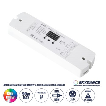 GloboStar® 73145 D4C-L SKYDANCE DC DMX512 Constant Current & RDM Decoder 4 Καναλιών DC 12-48V 4 x 0.5A 22.5W - Max 2A 90W - IP20  Μ17 x Π5 x Υ2.5cm - 5 Χρόνια Εγγύηση GloboStar® 73145 D4C-L SKYDANCE DC DMX512 Constant Current & RDM Decoder 4 Καναλιών DC 12-48V 4 x 0.5A 22.5W - Max 2A 90W - IP20  Μ17 x Π5 x Υ2.5cm - 5 Χρόνια Εγγύηση