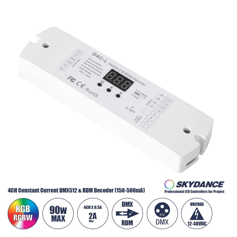 GloboStar® 73145 D4C-L SKYDANCE DC DMX512 Constant Current & RDM Decoder 4 Καναλιών DC 12-48V 4 x 0.5A 22.5W - Max 2A 90W - IP20  Μ17 x Π5 x Υ2.5cm - 5 Χρόνια Εγγύηση GloboStar® 73145 D4C-L SKYDANCE DC DMX512 Constant Current & RDM Decoder 4 Καναλιών DC 12-48V 4 x 0.5A 22.5W - Max 2A 90W - IP20  Μ17 x Π5 x Υ2.5cm - 5 Χρόνια Εγγύηση
